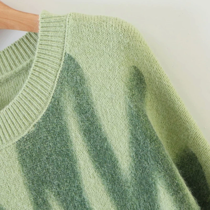 Oversized Pullovers Women Sweater Elegant Green Striped Print Winter Long Sweaters Streetwear Ladies Jumper Warm Outerwear 2022