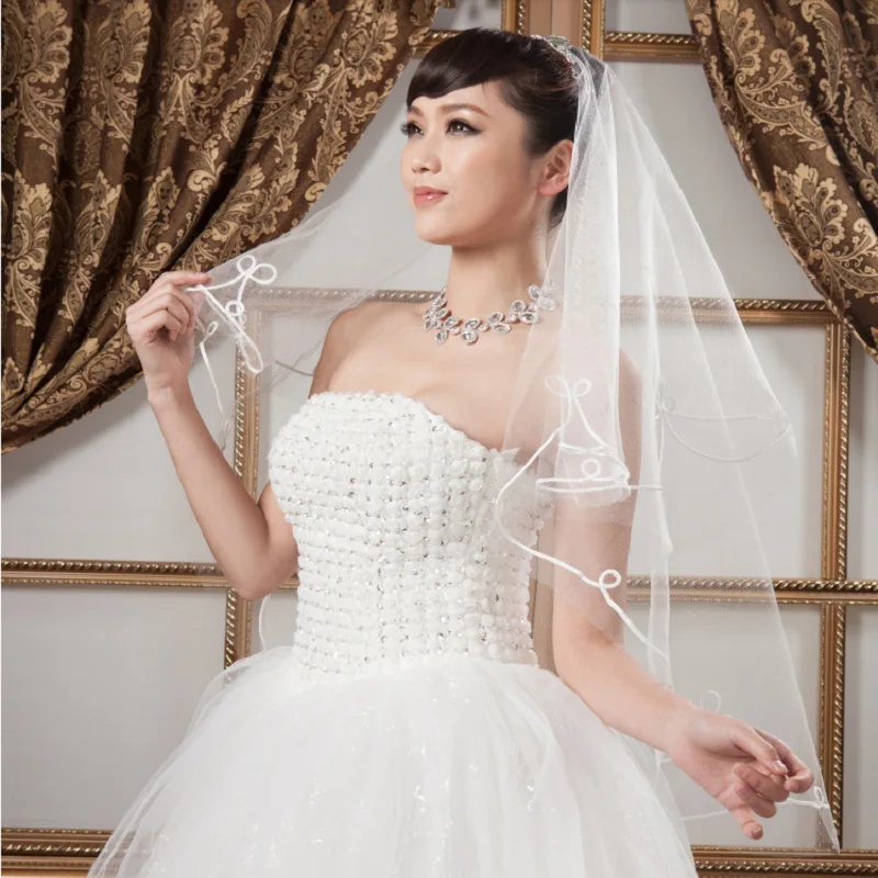 White Simple Elegant Short Bridal Lace Edge Women Wedding Veil Accessories