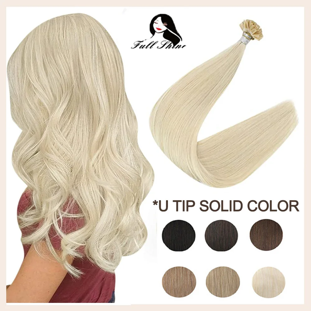 

Full Shine Nail Tip Hair Extensions Solid Blonde U Tip Keratin Glue Beads Prebonded 50g 50stands Machine Remy