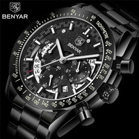 BENYAR Fashion Sport Watch Men Top Brand Luxury Black Male Chronograph Clock Military Stainless Steel Waterproof Wristwatch 5120