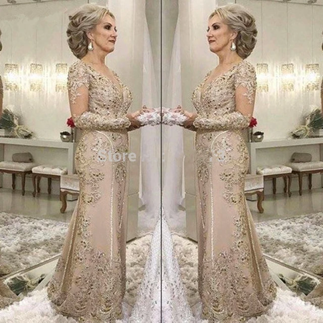 Gold mother of the bride dresses with sleeves hot sale