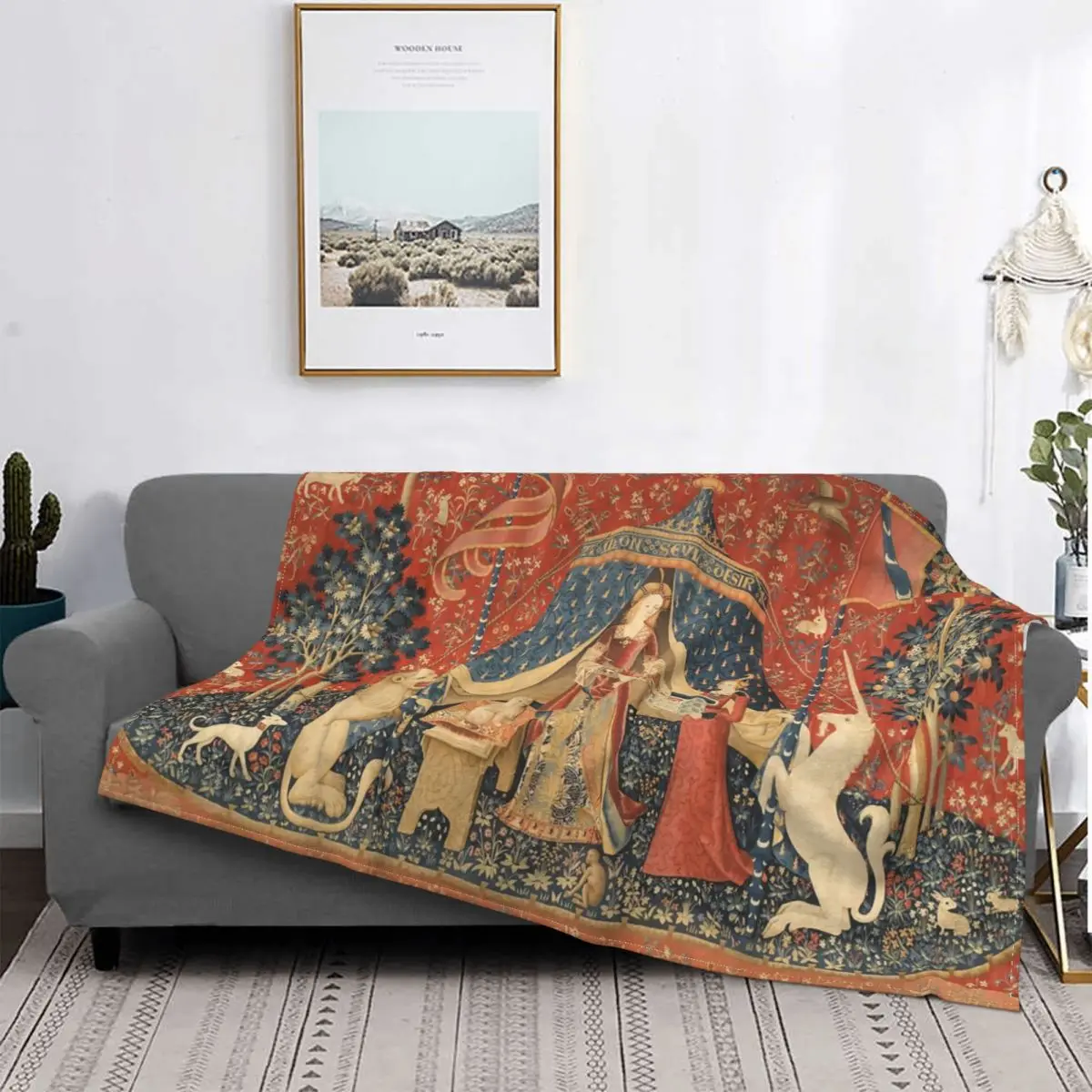 

The Lady With A Unicorn My Sole Desire Blankets Retro the Lady and the Unicorn Wool Funny Warm Throw Blanket for Home Winter