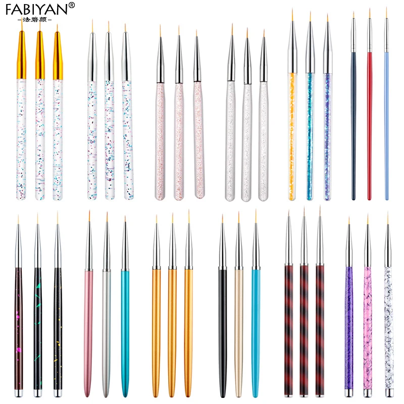 3Pcs/Set Nail Art Liner Painting Pen Brush Metal Gold Gel UV Polish Tips Flower 3D Design Manicure Pedicure Drawing DIY Tool Kit