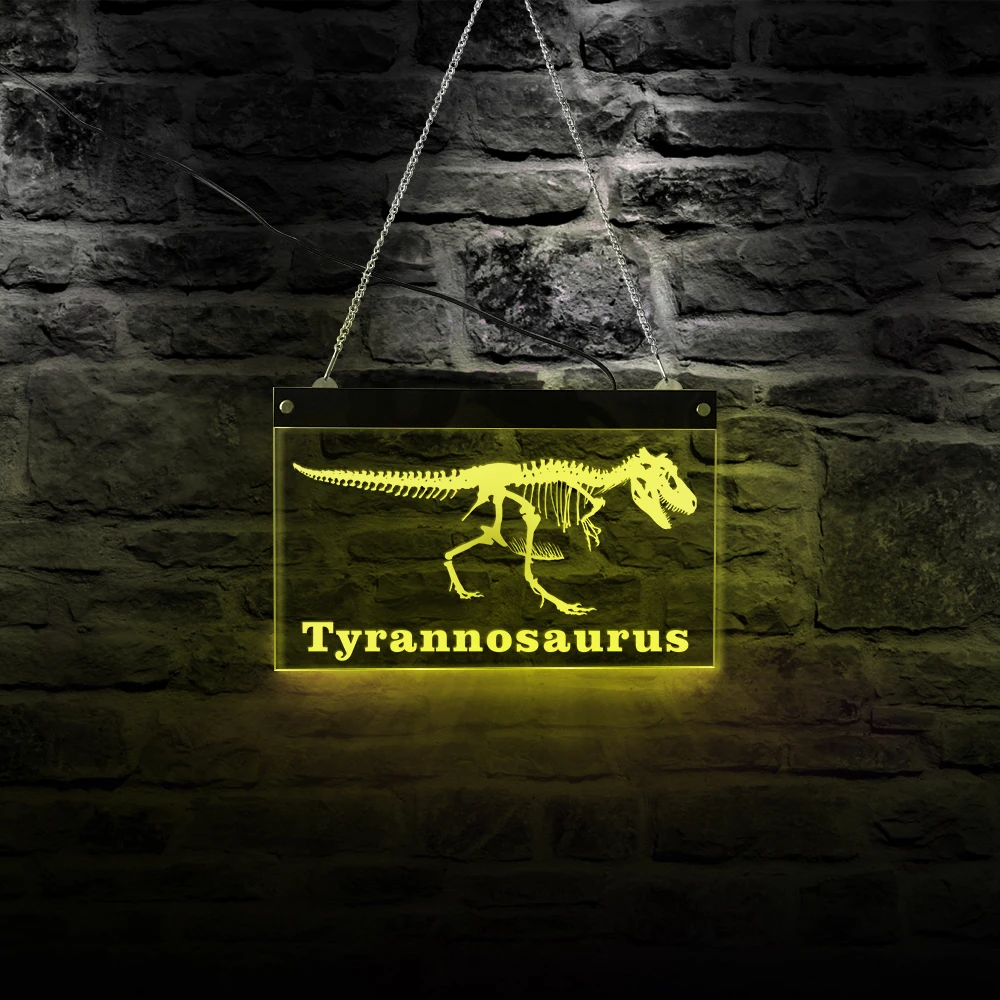 Tyrannosaurus Rex Skeleton LED Neon Sign Dinosaur T-Rex Night Light Kid Room Decorative Acrylic Wall Light Lamp Modern Design