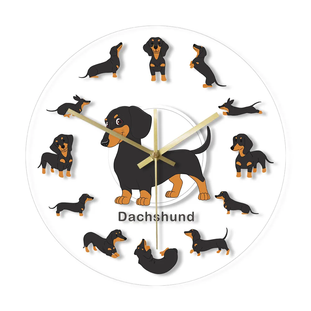 

Cartoon Dachshund Print Wall Clock Wiener Dog Animal Dogs Pets Decorative Wall Watch Silent Movement For Kids Canine Vets Gifts