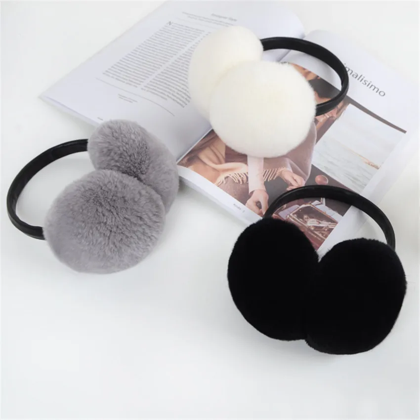 Rex Rabbit Fur Earmuff Women\'s Autumn And Winter Warm Eaemuffs Real Fur Ear Cover Warmer Ear  Muffs Fold Ear Protection Headband