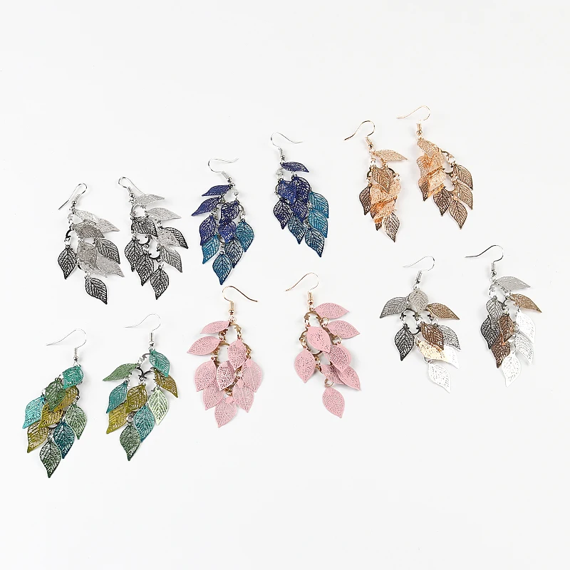 Fashion Vintage Leaf Drop Earrings Colorful Feather Pendant Tassel Women Earrings Accessories Party Jewelry Trend Birthday Gift