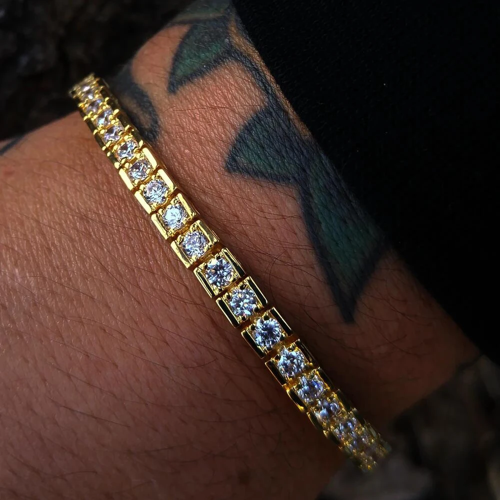 Gold Color Hip Hop Bling Sparking Square Cz Tennis Chain Tennis Bracelets For Women Men New Fashion Charms Wedding Jewelry Gift