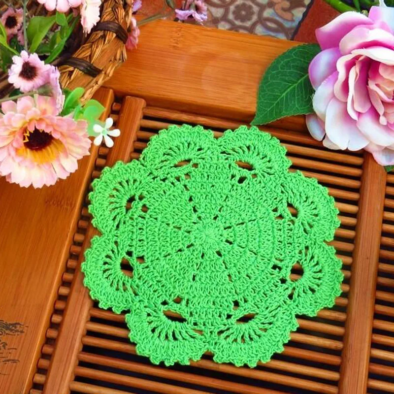 20CM  Lace Cotton Placemat Cup Dining Coaster Mug Kitchen Christmas Table Place Mat Cloth Crochet Coffee Tea Doily Felt Pad