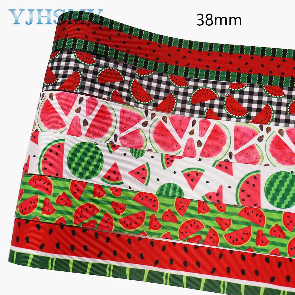 1-1/2 inch 1 inch 5 Yards Watermelon Printed Grosgrain Ribbon Summer Ribbon for DIY Hair Accessories Gift Packaging Party