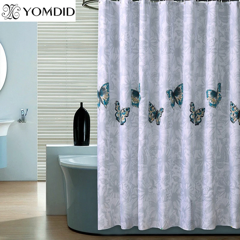 Elegant Butterfly Pattern Shower Curtain Bathroom Curtains with Hooks Eco-Friendly Polyester Cloth Curtain for Home Bath Decor