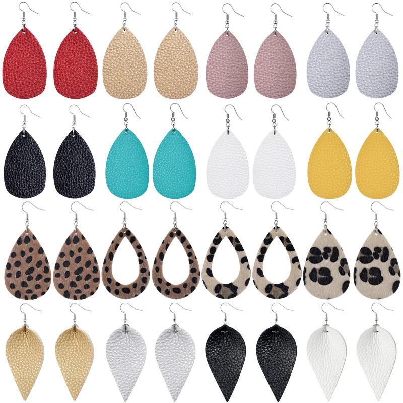 Fashion Leather Earrings Lightweight Faux Leather Leaf Earrings Teardrop Dangle Handmade For Women Girls Jewelry Wholesale