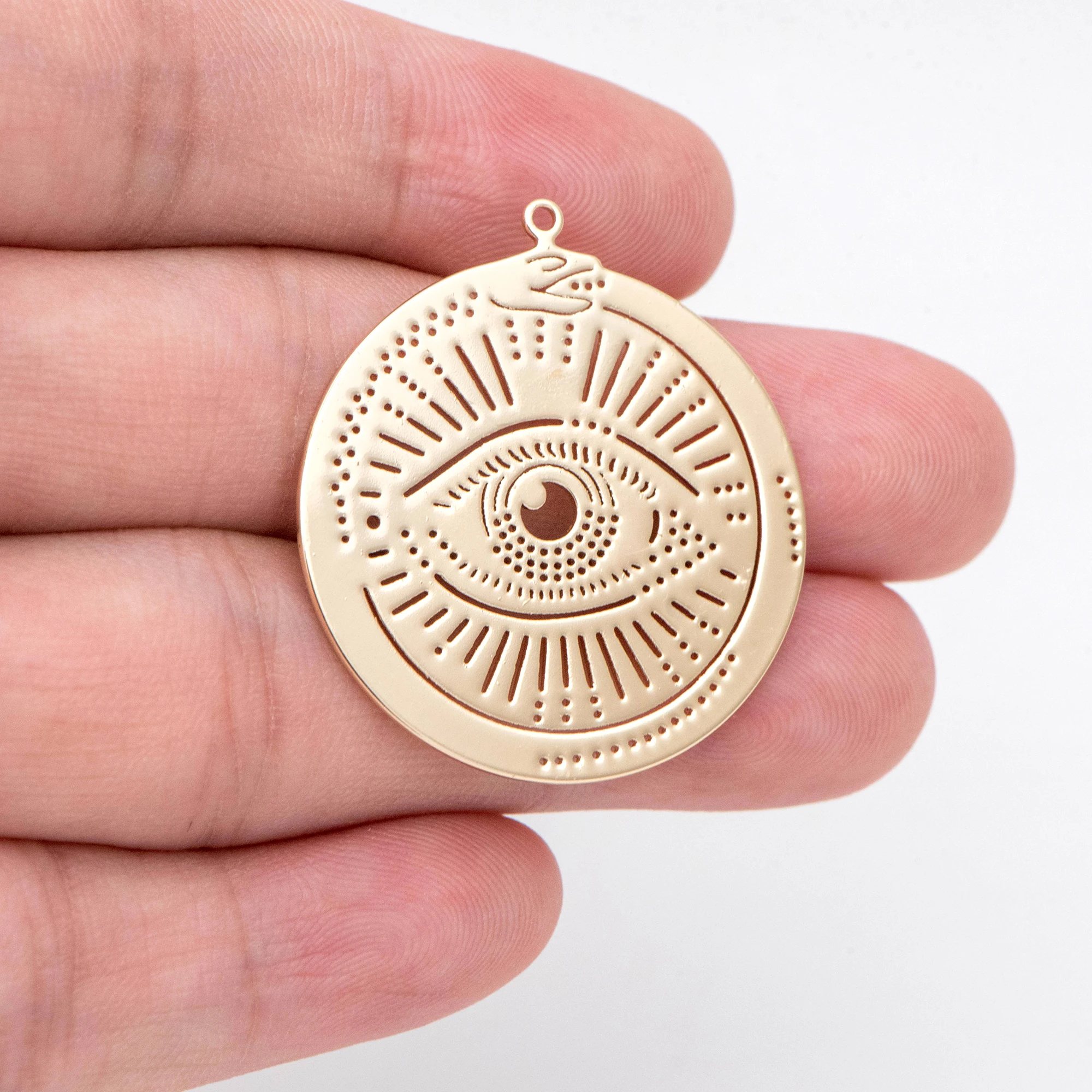 4pcs Evil Eye Disc Pendant, Evil Eye Charms, Eye Pendants, Laser Cut Jewelry Supplies (GB-2450)