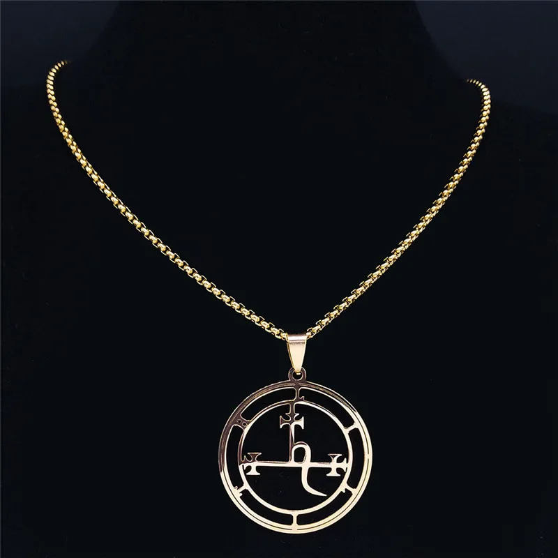 Stainless Steel Demon Seal Necklace Men/Women Gold Color Satan LILITH Pendants Necklaces Jewery collier homme 1332