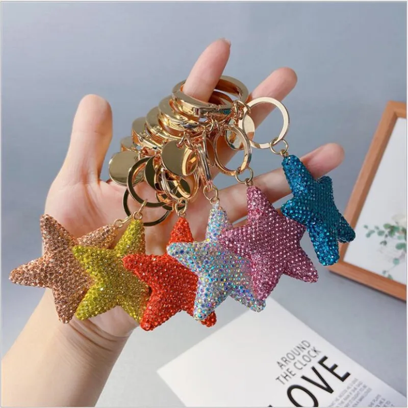 

Diamond Star Keychain Creative Rhinestones Bag Pendant Celebrity Small Gift Car Key Ring Pendant