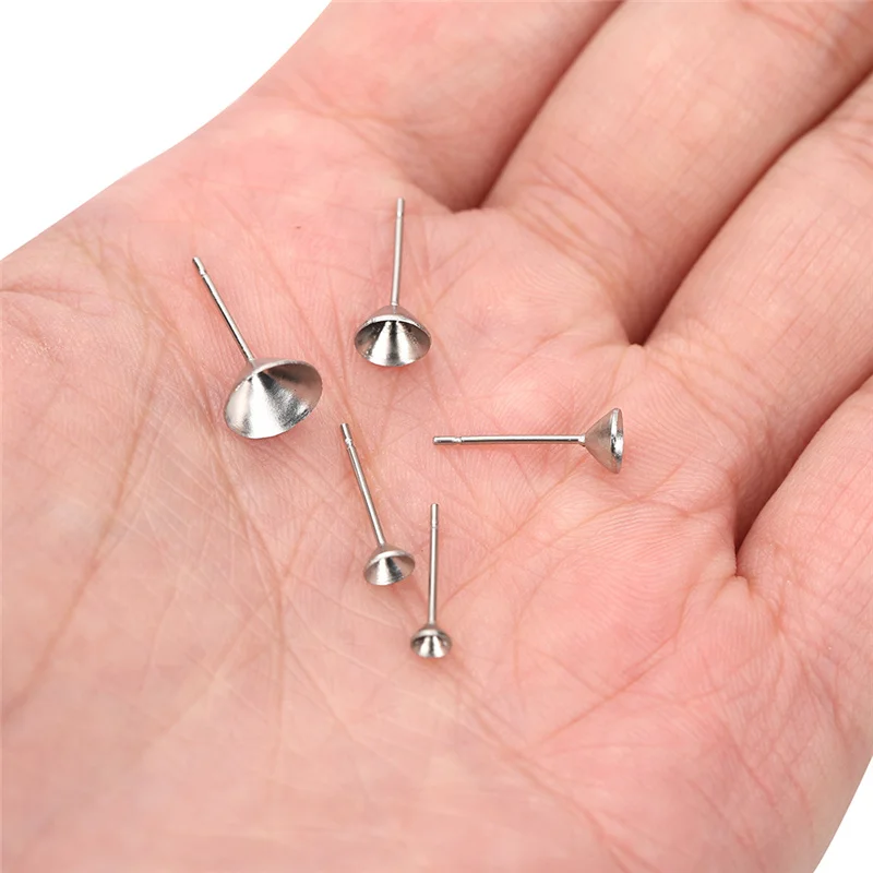 30pcs Hypoallergenic Stainless Steel 3 4 5 6 8mm Cubic Zircon Stones Stud Earring Base Settings For Diy Jewelry Making Findings