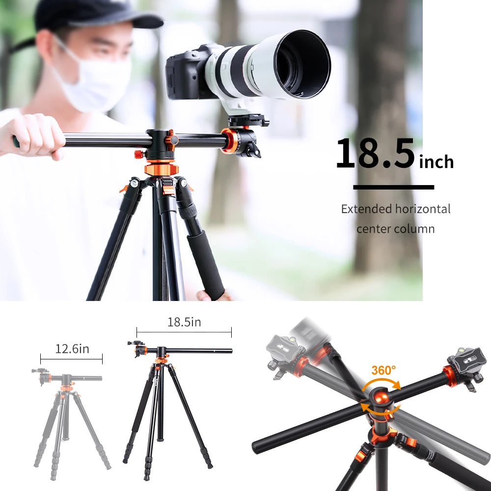 K&F Concept SA254T1 93 Inch  Camera Tripod 4 Section Aluminium Detachable Tripod with 360 Degree Ball Head Quick Release Plate