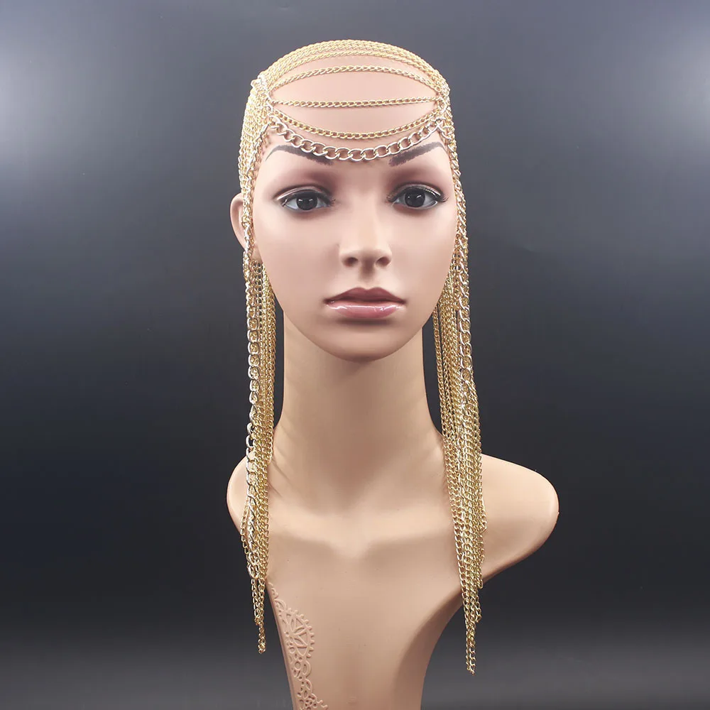 

Exaggerated Metal Chain Punk Long Tassel Head Chain Jewelry for Women Luxury Multi Layer Headband Hair Accessories S1171