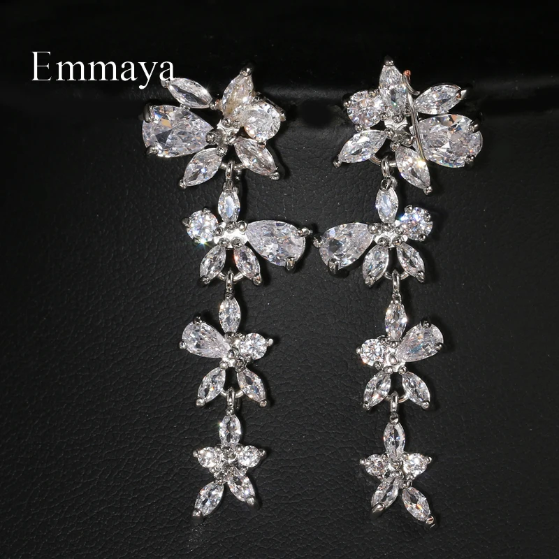 Emmaya New Fashion Vivid Flower Design Long Earring For Women&Girls Noble Zirconia Jewelry Wedding Party Elegant Decoration