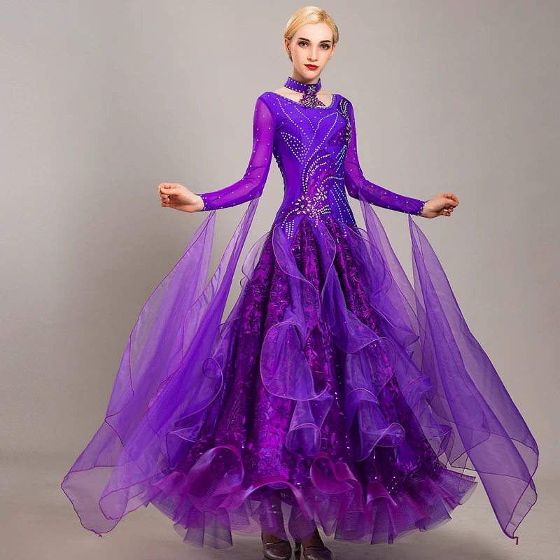 Lace Flower Pattern Flying Yarn Ballroom Competition Dance Dress Viennese  Waltz Dresses Women Standard Ballroom Wear Ball Dress - AliExpress 200000532