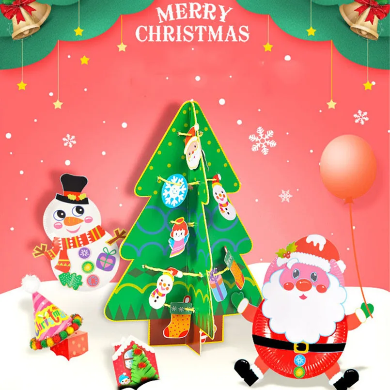 Children DIY Christmas Tree Handmade Ornament Paste Painting Kindergarten Toy For Kids Girl Educational Art And Carft Toys Gift