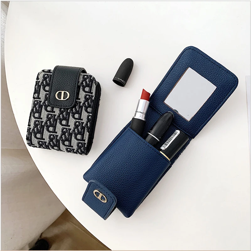 Net Red Lipstick Bag Cosmetic Bag With Mirror Small Portable Mini Portable Lipstick Box Storage Packaging Lipstick Pouch