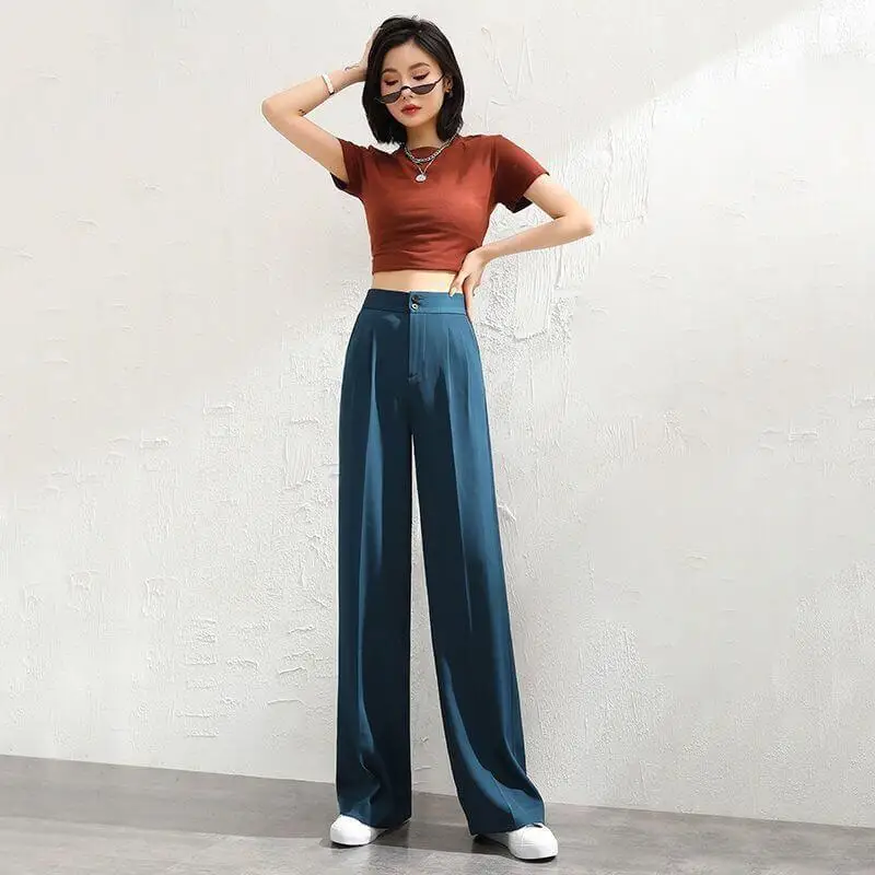 Women\'s wide-leg pants high waist draping spring and summer new Korean loose straight-leg mopping chiffon suit pants Dropship