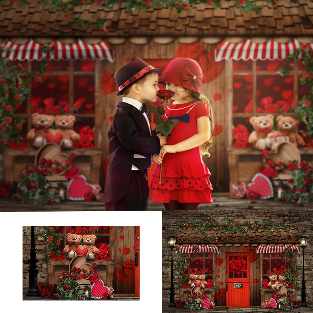 

Valentine's Day Photography Background Dating Toy Store Theme Winter Party Props Wreath Rose Brick Wall Color Backdrop Studio