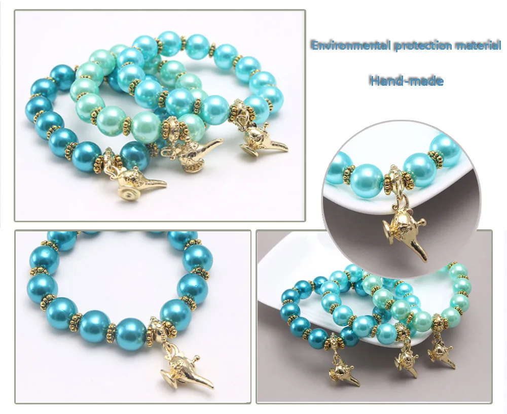 Alloy Aladdin magic lamp pearl girls Beaded bracelet children jasmine princess  pendant necklace accessories