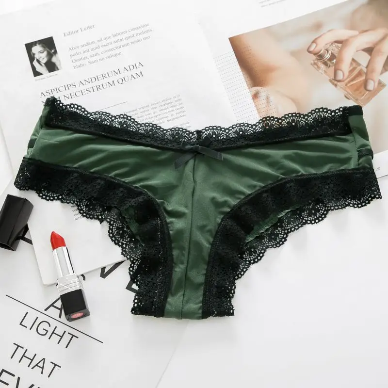 Fashion Patchwork Vintage Lace Panties Women Sexy All Seasons Underwear Ladies Low-Rise Briefs