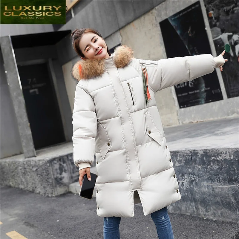 

Female 2021 New Parkas Women Winter Coat Long Fur Hooded Thick Warm Down Cotton Winter Jacket Womens Outwear LWL996