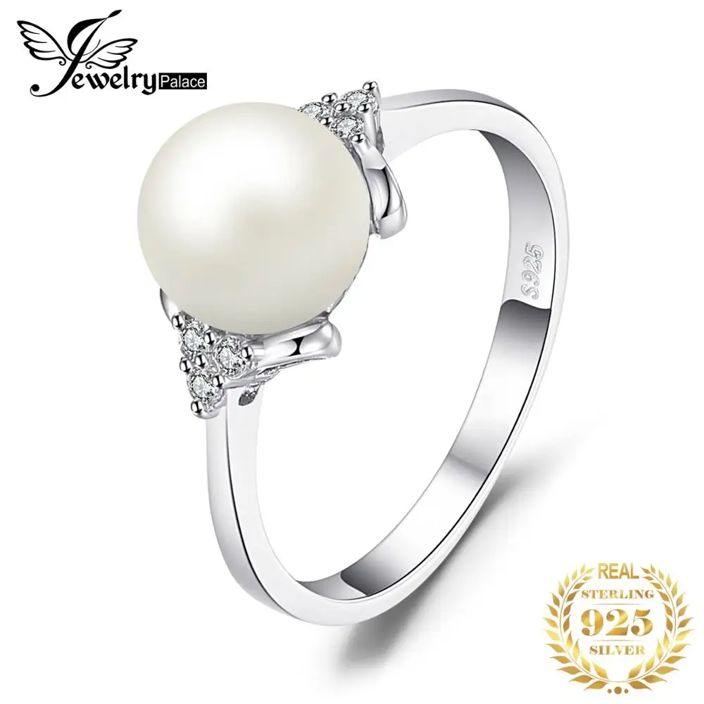 JewelryPalace 8mm biała muszla perła 925 srebro pierścionki dla kobiet zaręczyny modny pierścionek modny prezent modna biżuteria