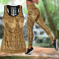 Antica mitologia egiziana 3D stampato canotta cava e leggings Set fitness femminile leggings a figura intera pantaloni da yoga LKB-18