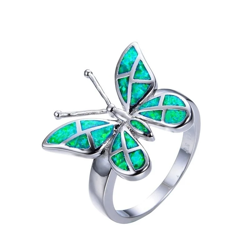 Cute Butterfly Animal Design Ring Imitation Blue Fire Opal Ring For Women Accessories Jewelry Bohemian Statement Girl Gift