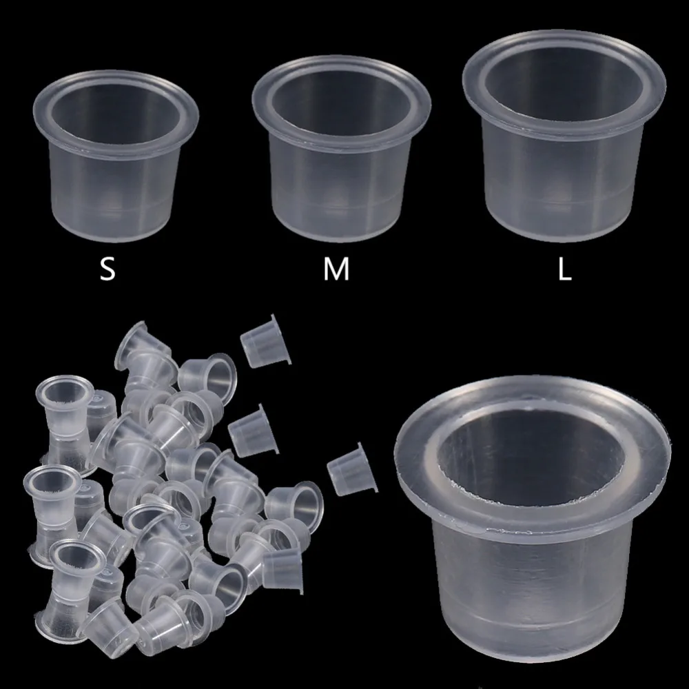 1000Pcs/Bag Plastic Microblading Tattoo Ink Cap Cup Pigment Clear Holder Container S/M/L Size For Needle Tip Grip Power Supply