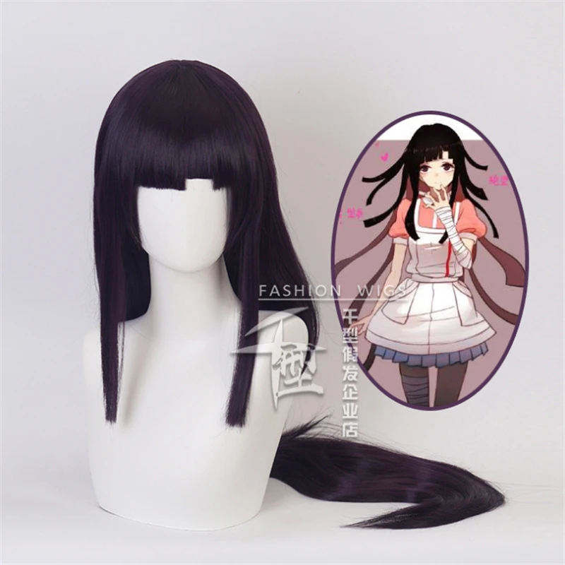 100cm Danganronpa: Trigger Happy Havoc Cosplay Wigs Mikan Tsumiki Playing Short Black Purple Long Straight Hair Halloween 1:1