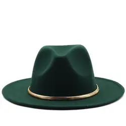 Black/green Wide Brim Simple Church Derby Top Hat Panama Solid Felt Fedoras Hat for Men Women artificial wool Blend Jazz Cap