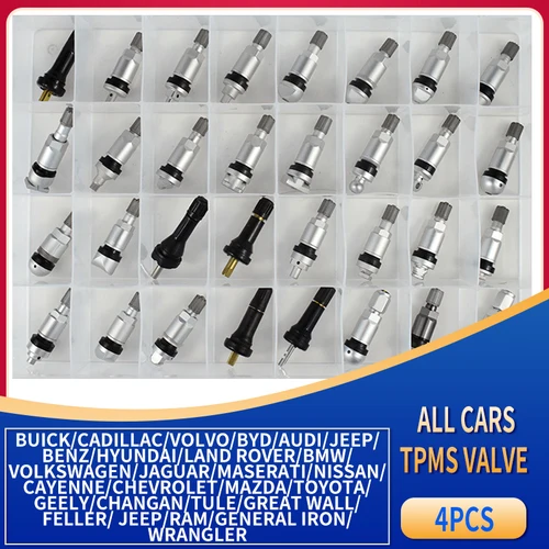 Imagen 1 del producto Válvula TPMS para todos los coches, Sensor de presión de neumáticos de goma y Metal, 4 piezas, para Mercedes, Audi, Land Rover, Volkswagen, PATROL, Buick, Ford