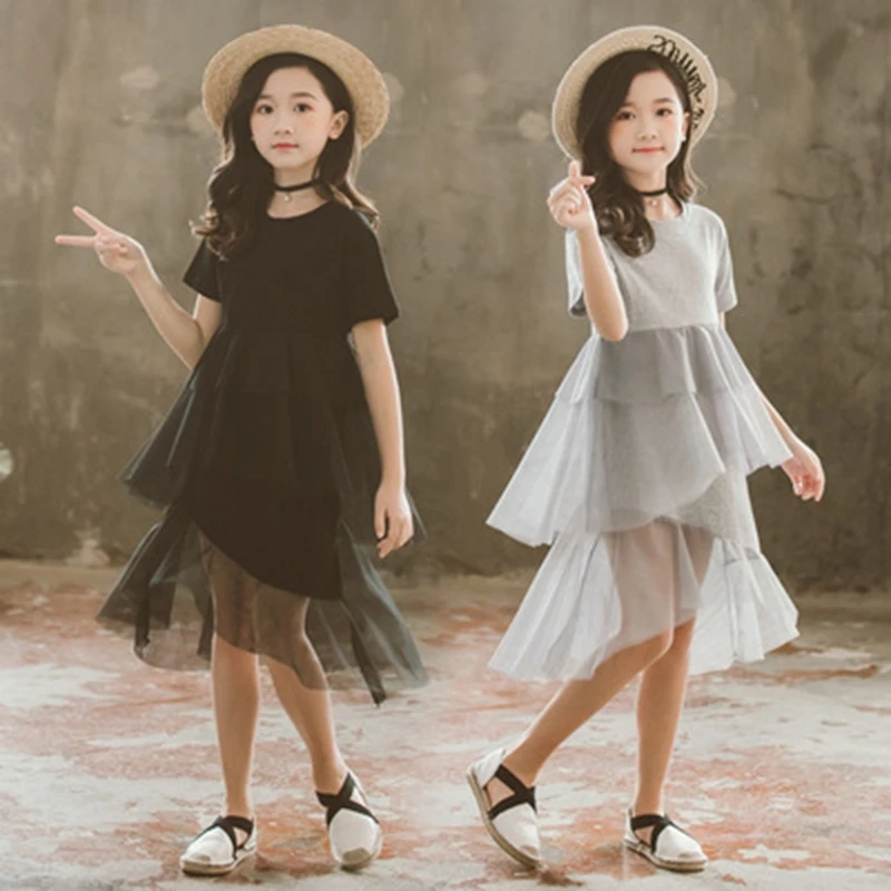 Girls Dresses New Summer Girl Solid Dress for Party Wedding Kids Dressing Gown Children Teen Costume Clothes 6 8 10 12 14 Years