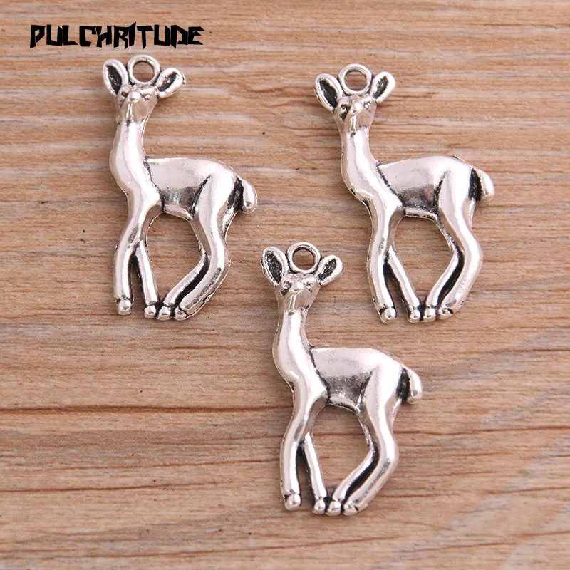 PULCHRITUDE 8PCS 20*34mm Antique Silver Color Metal Zinc Alloy Animal Sika Deer Charms Fit Jewelry Pendant Charms Makings