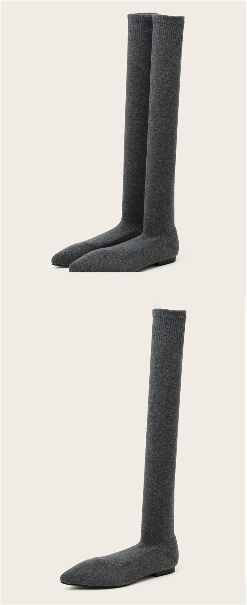 Size 34-40 Fashion Slim Leg Thigh High Sock Boots Women Black Stretch Fabric Pointed Toe Flat Heels Over The Knee Slip On Shoes