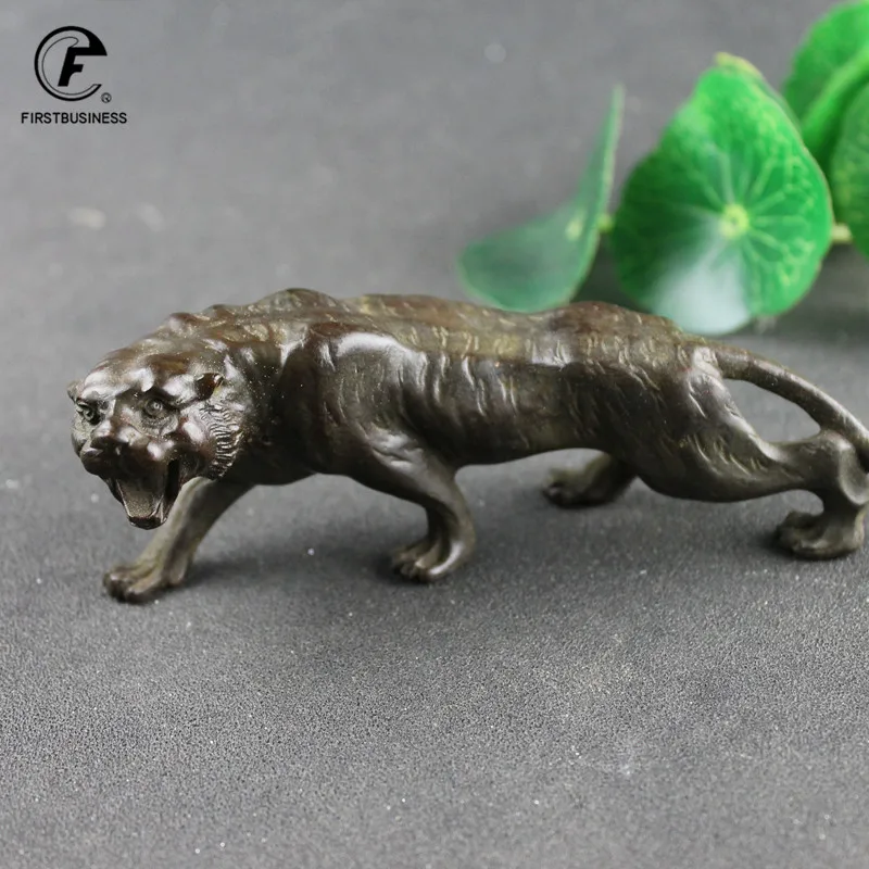 Antique Heavy BIG TIGER Figurine Miniature Desktop Ornament Retro Metal Lucky Beast Statue Home Decoration Craft Accessories