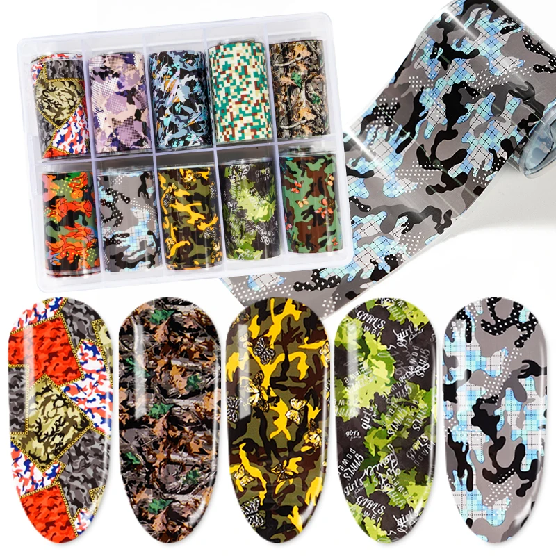 

1Box Camouflage Patterns Nail Foils Nail Sticker Paper Nail Art Wraps DIY Transfer Sticker Decals Colorful Polish Foil Tips BZY2