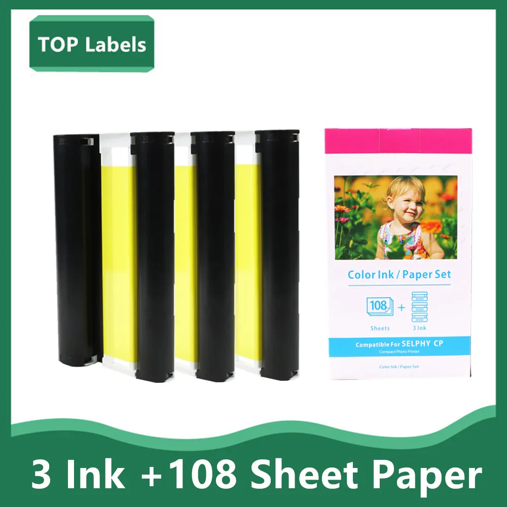 Impresión de papel de tinta para impresora fotográfica Canon Selphy CP, serie CP1500, CP1200, CP1300, CP910, CP900, KP-108IN