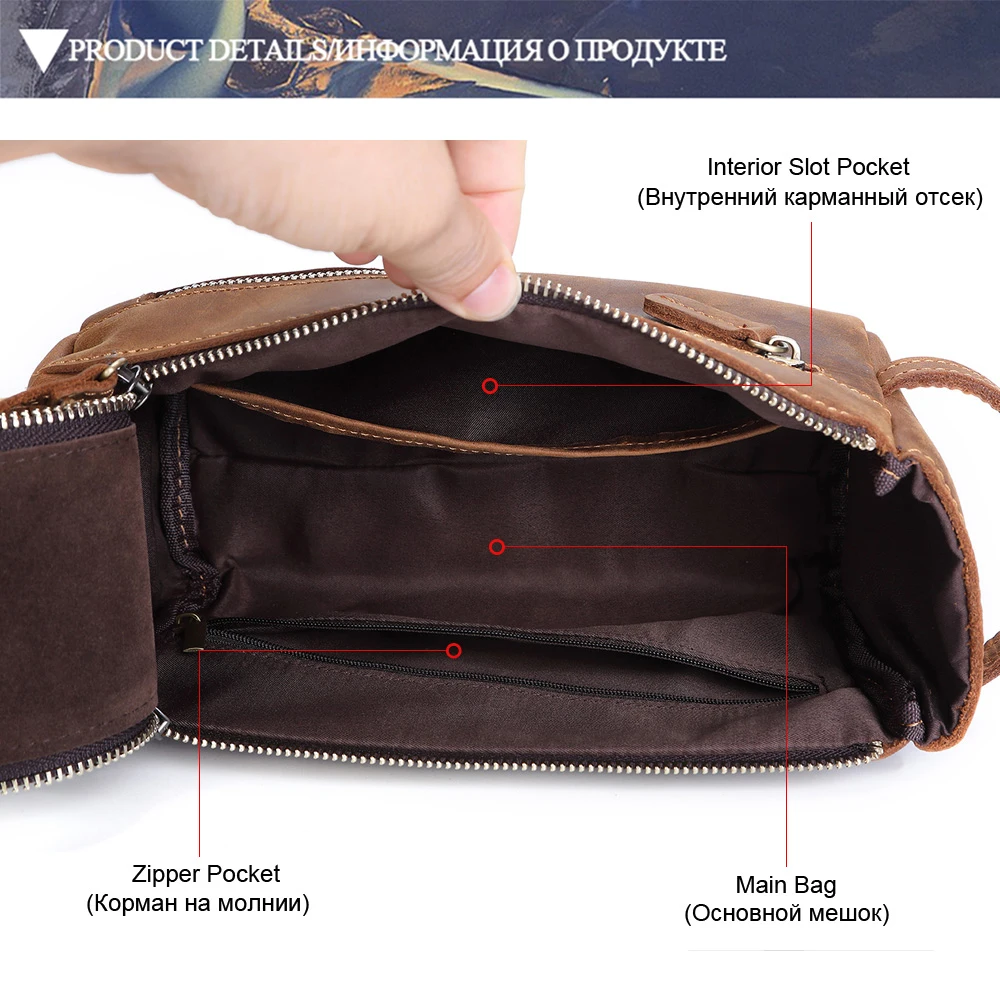 Luufan Genuine Leather Men\'s Wash Bag Travel Cosmetic Case For Men Retro Cow Leather Clutch Bag Handheld Toiletry Storage Bag