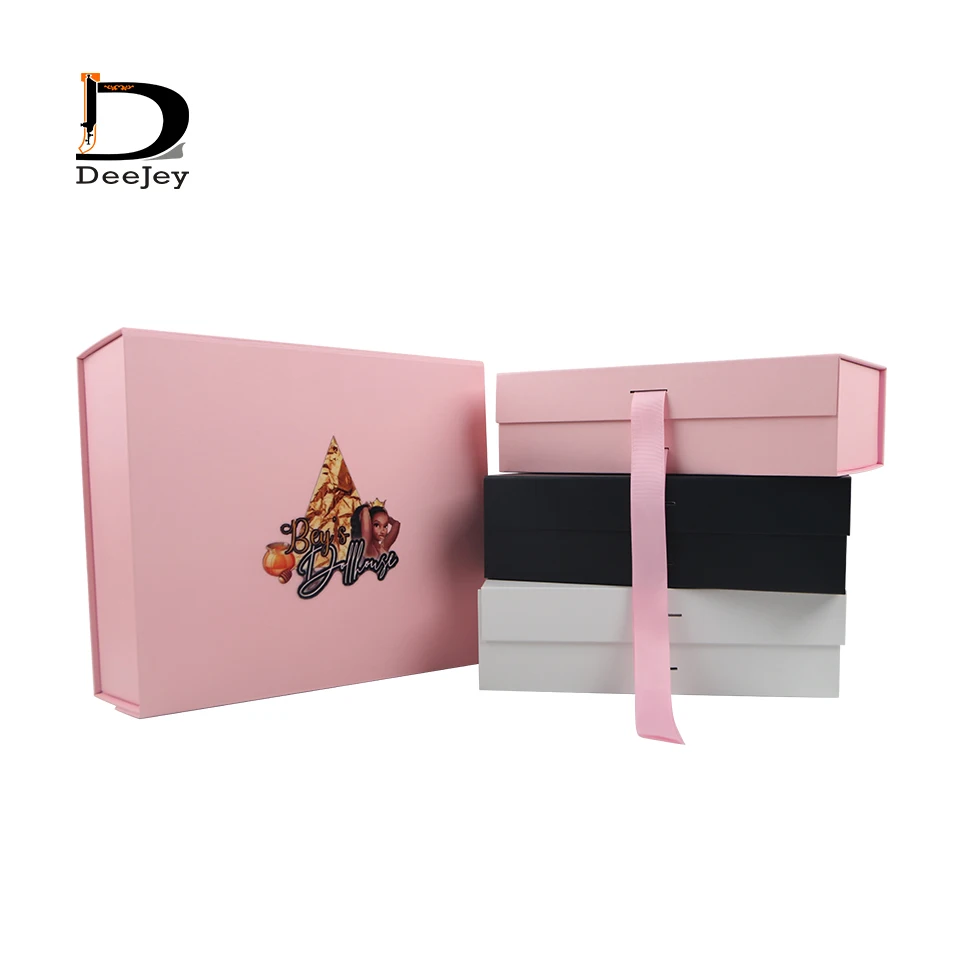 Custom wig packaging paper boxes with ribbon tie