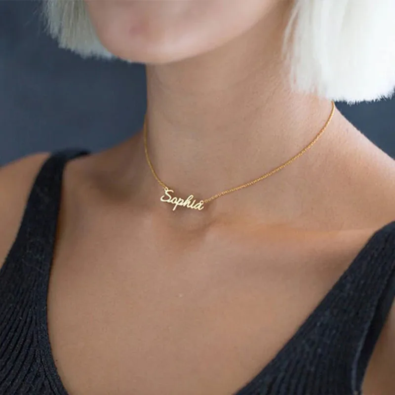 314L Stainless Steel Choker Custom Name Necklaces Women Cursive Arabic Crown Personalized Nameplate Mother's Day Birthday Gifts