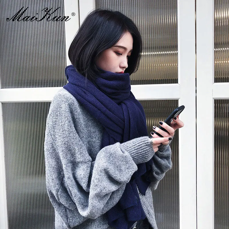 Maikun Thick Warm Scarf For Women Pure Color Ladies Imitation Cashmere Black Scarf Female Winter To Increase Ahawl