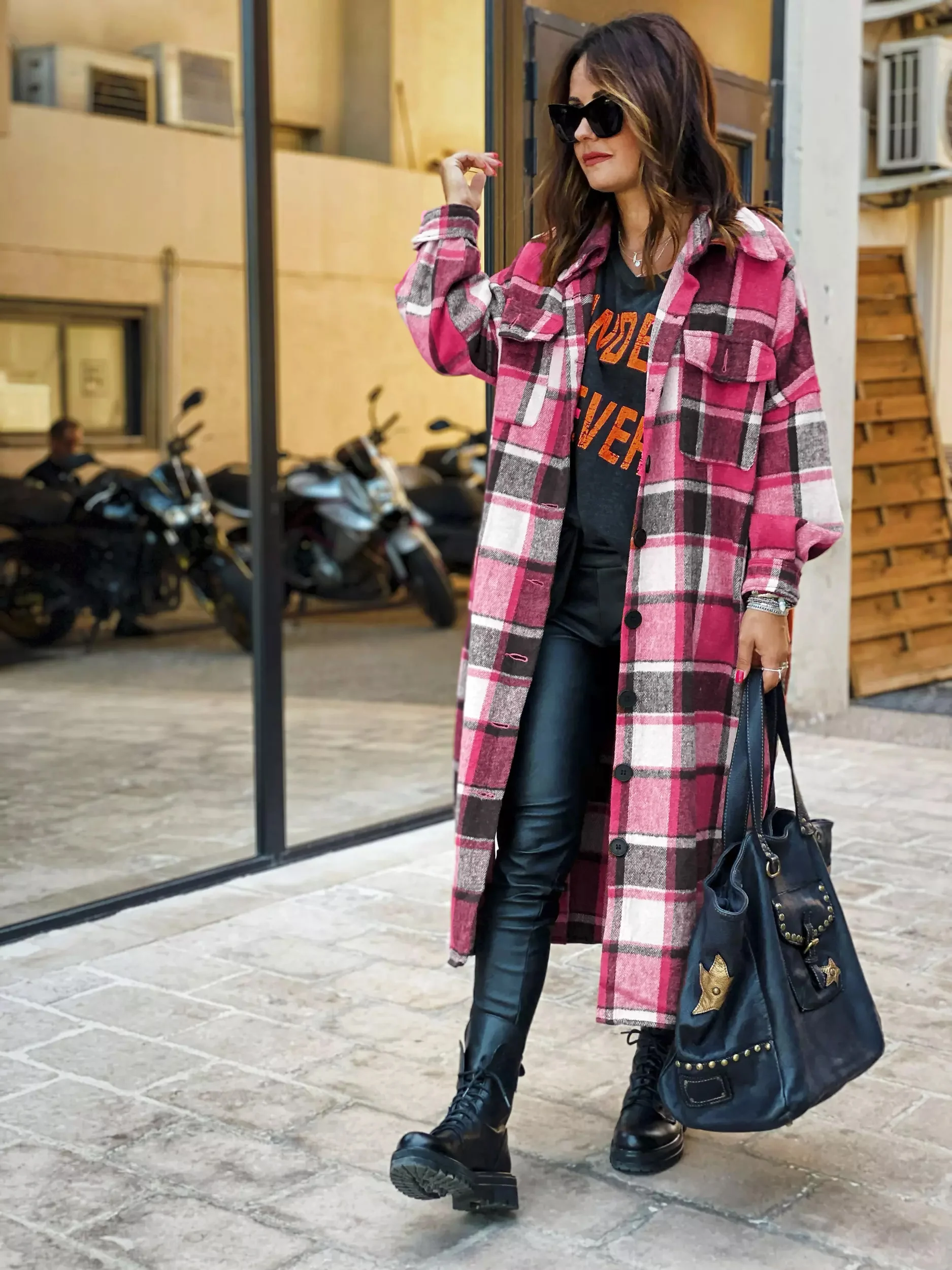 Women\'s Fashion Long Plaid Coat Autumn Shirt Coat Woolen Coat Streetwear Women Clothing Loose Coat Female Casual Jacket