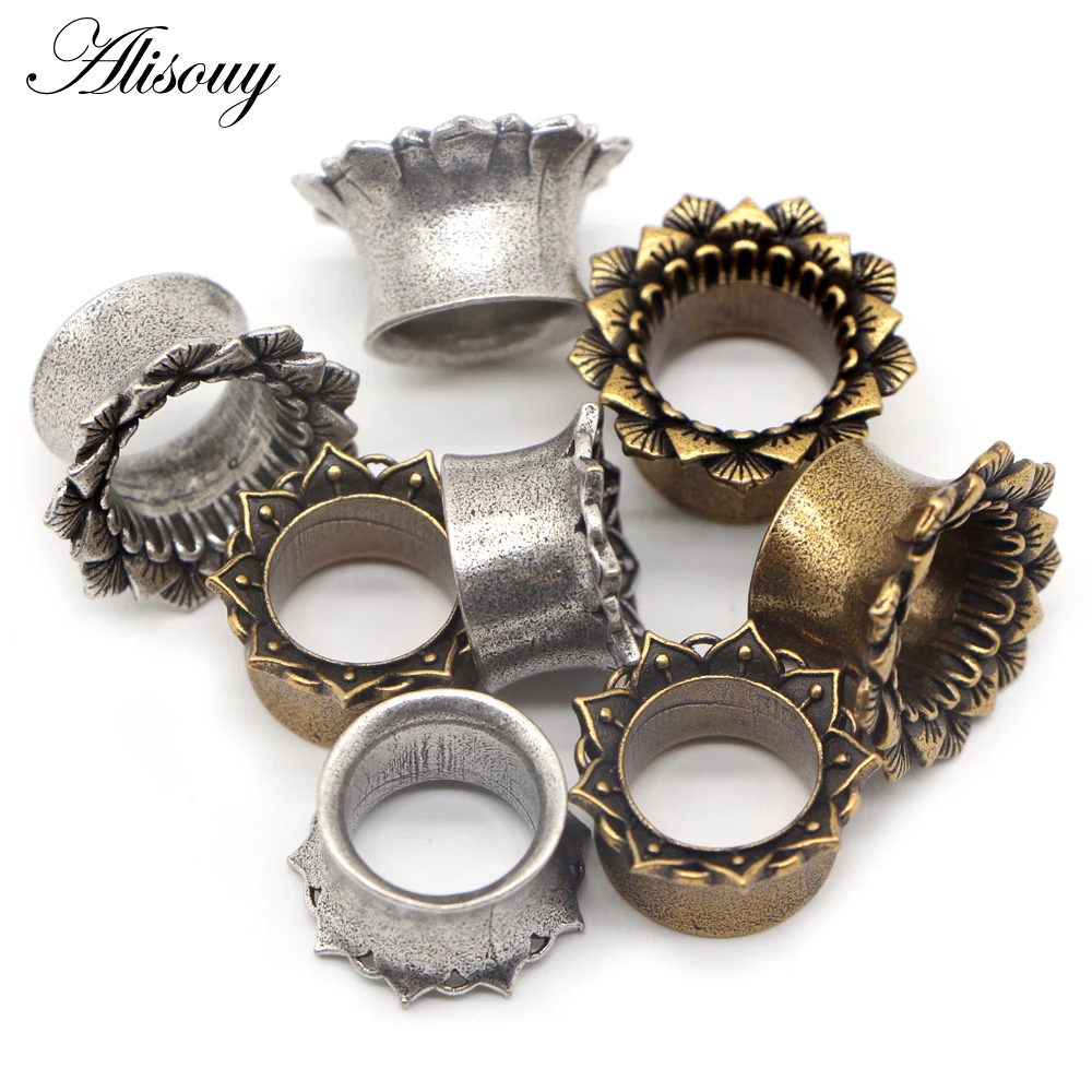 Alisouy 2pcs New Vintage Flower Leaf Copper Ear Gauges Flesh Tunnels Plugs Expanders Stretcher Piercing Body Jewelry 8mm-16mm